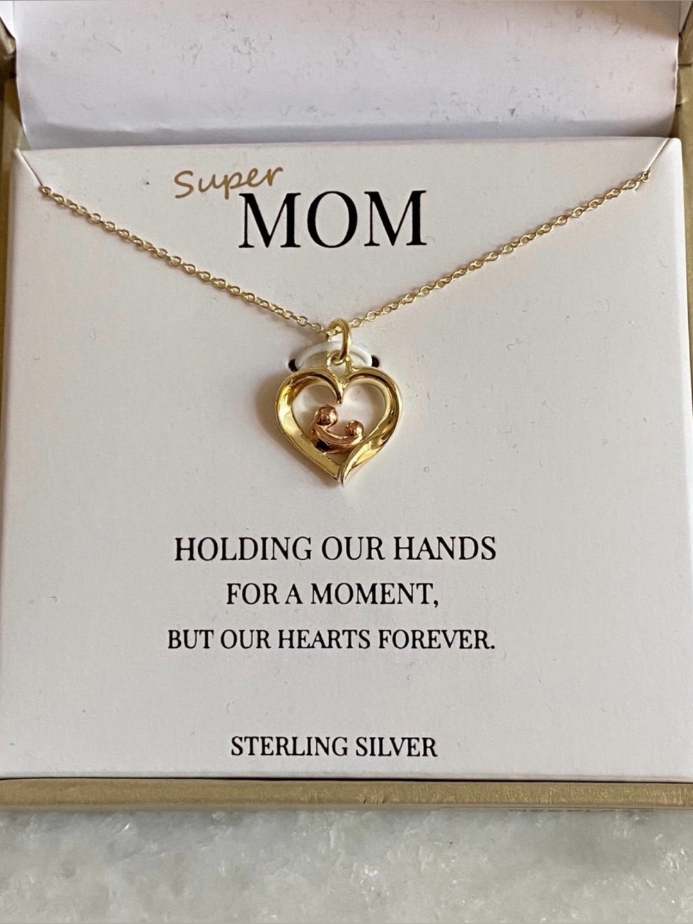 Gold Heart Mother & Child Pendant Necklace for Mom